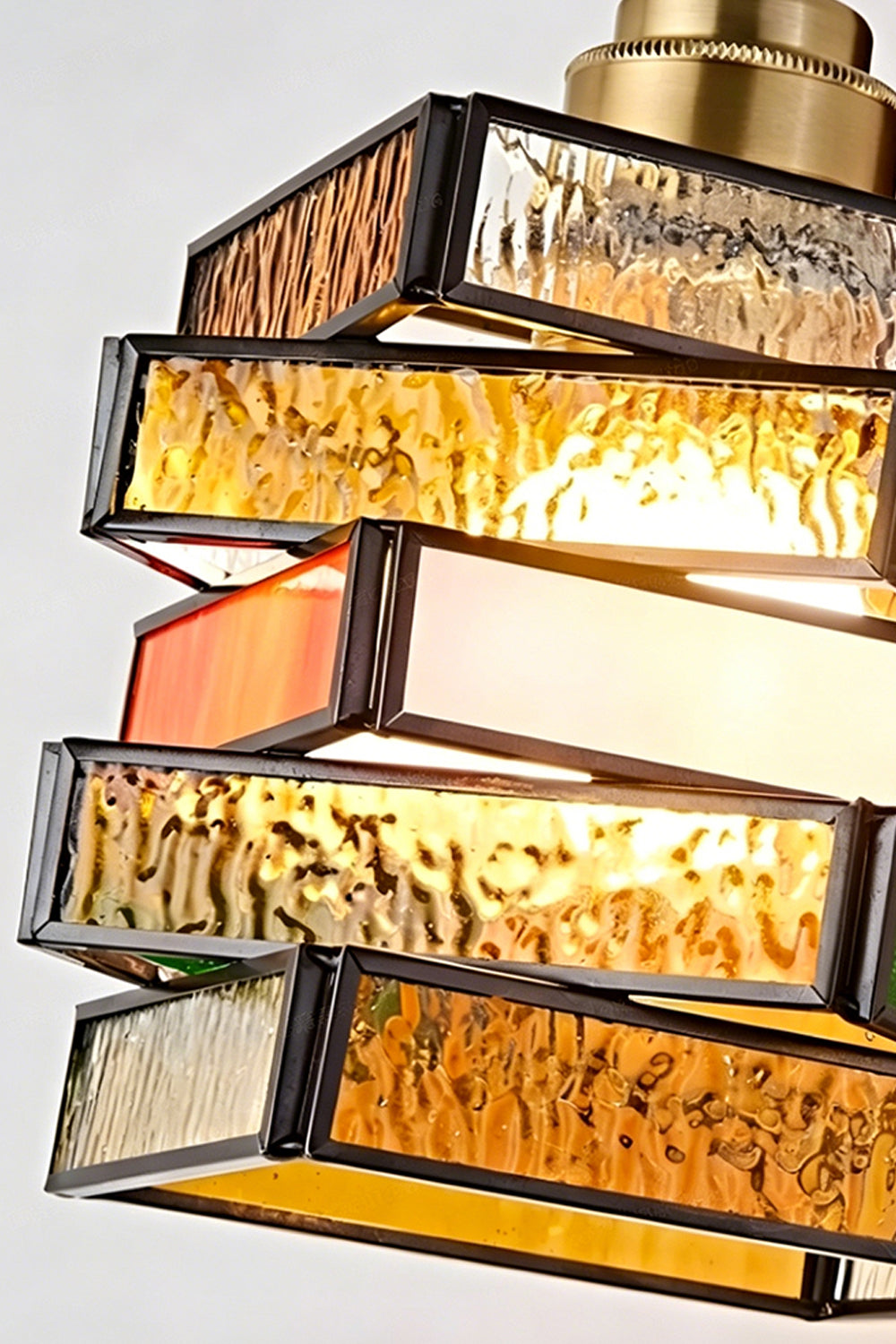 Artisan Mosaic Stained Glass Wall Sconce featuring a multi-tonal stained-glass shade in geometric design.