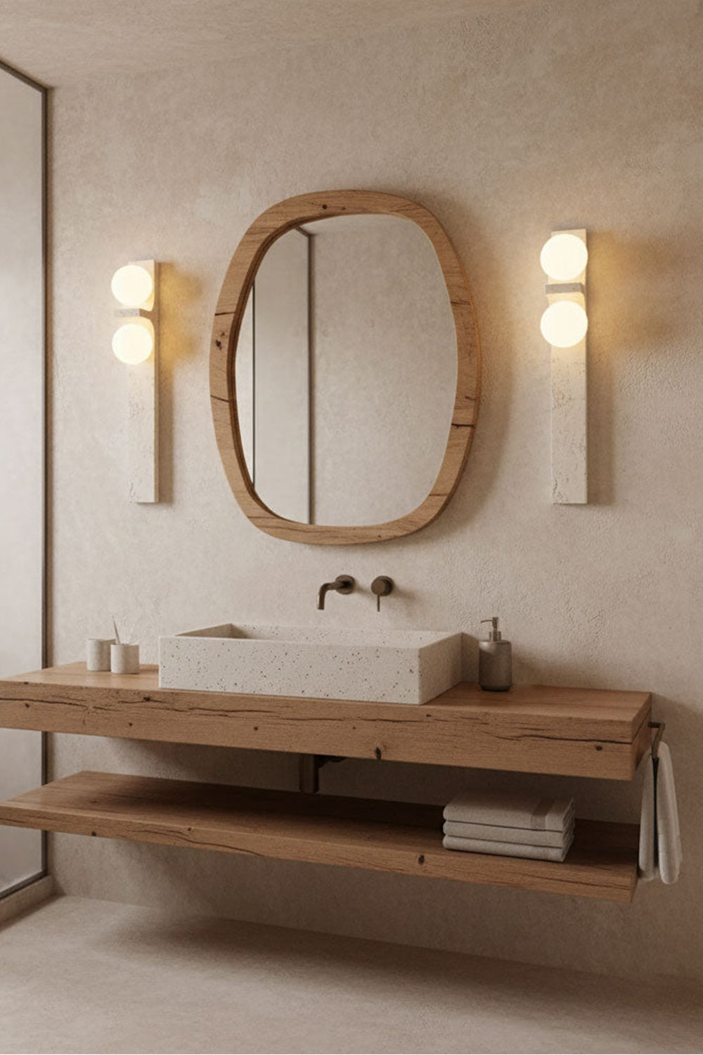 Asymmetrical Travertine Wall Sconce - view 4 | vexalamps
