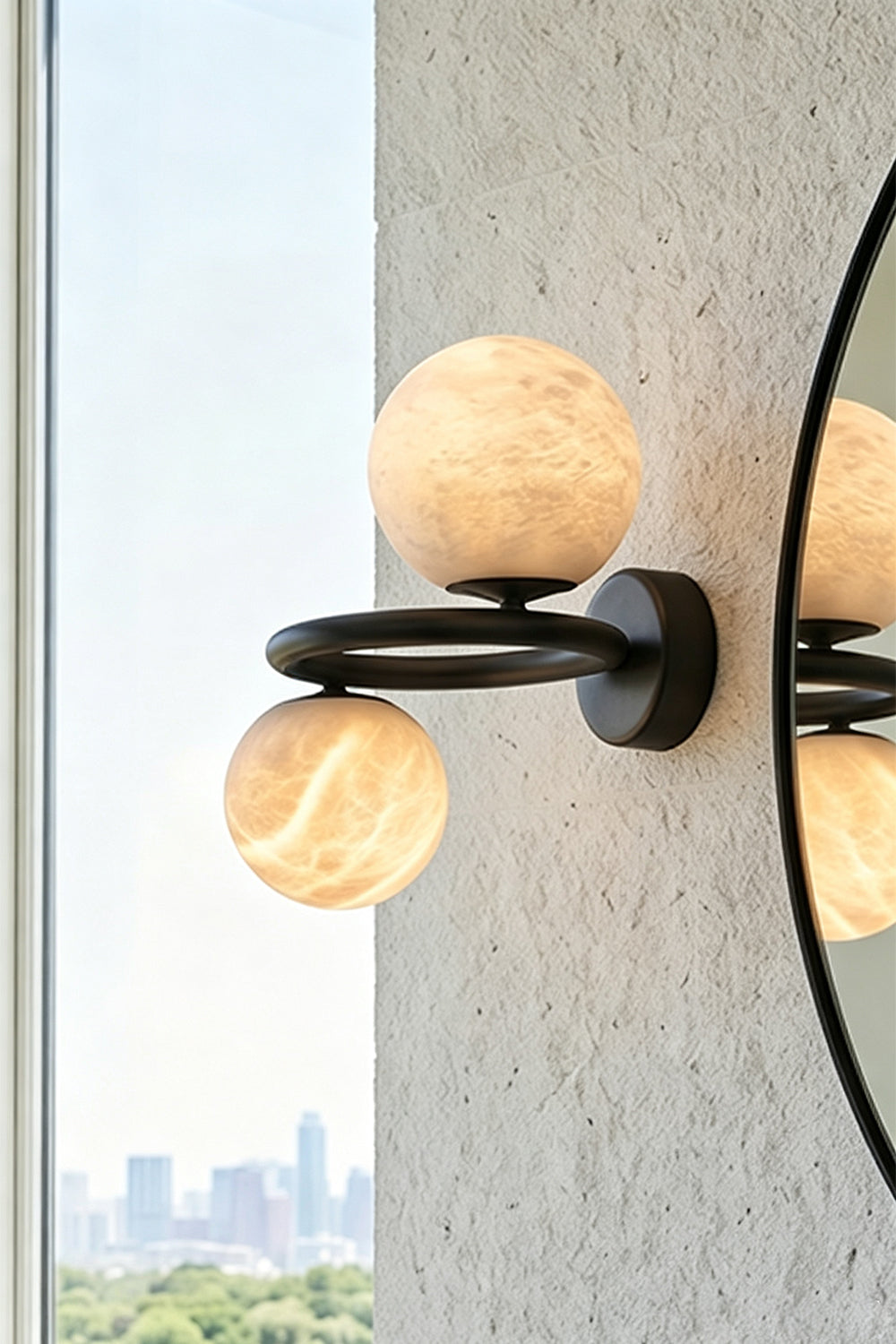 Aura Two-Globe Alabaster Wall Sconce - view 2 | vexalamps