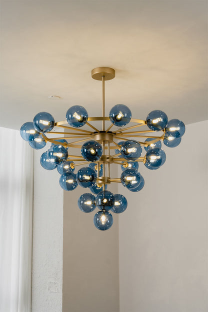 Blue Glass Bubble Globe Tiered Chandelier