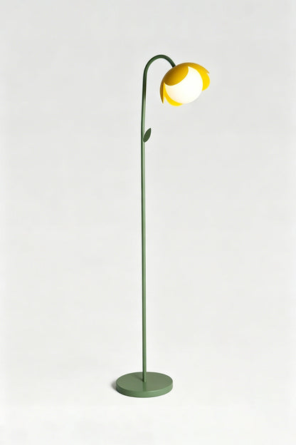 Botanical Aura Metal Floor Lamp | Metal, Glass | Full view of yellow lamp on light background | Minimalist studio shot | vexa lamps