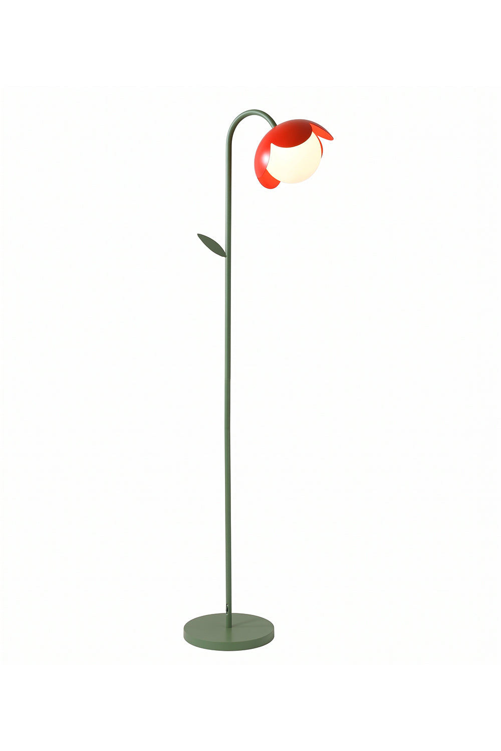 Botanical Aura Metal Floor Lamp | Metal, Glass | Red flower head with green stem and leaf detail | Isolated on white background | vexa lamps