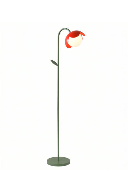 Botanical Aura Metal Floor Lamp | Metal, Glass | Red flower head with green stem and leaf detail | Isolated on white background | vexa lamps