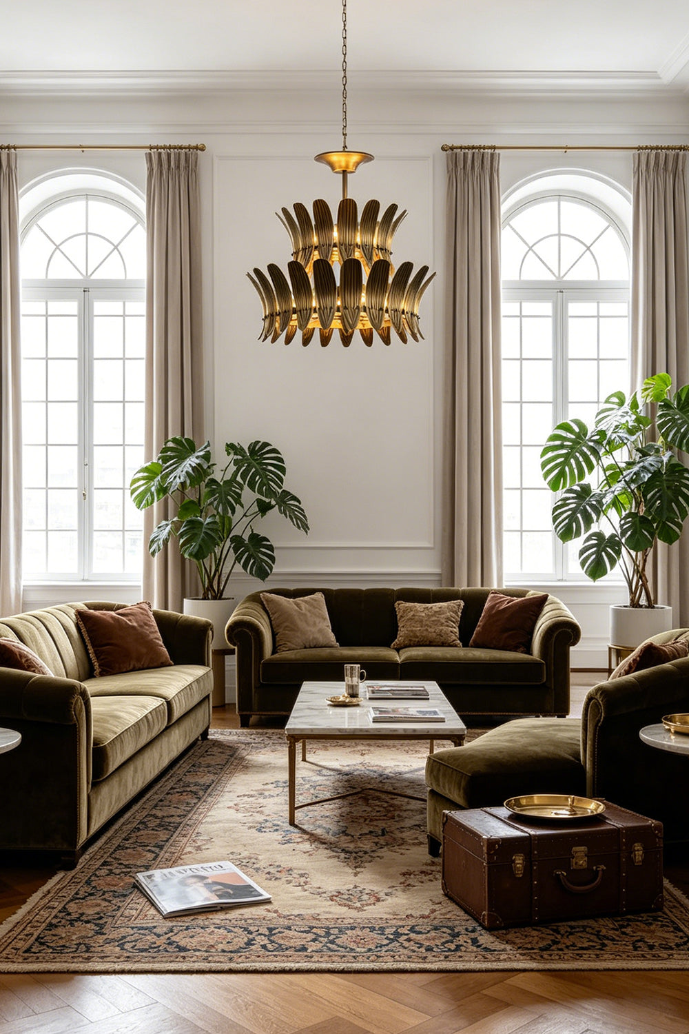 Brass Feather Tiered Chandelier for Living room | vexa lamps