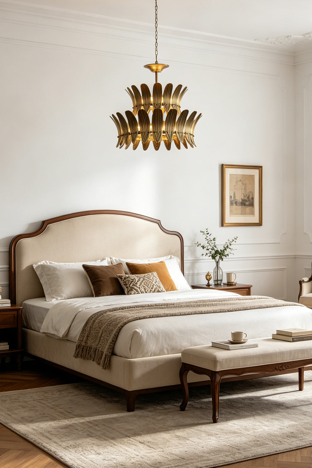 Brass Feather Tiered Chandelier for Bedroom | vexa lamps
