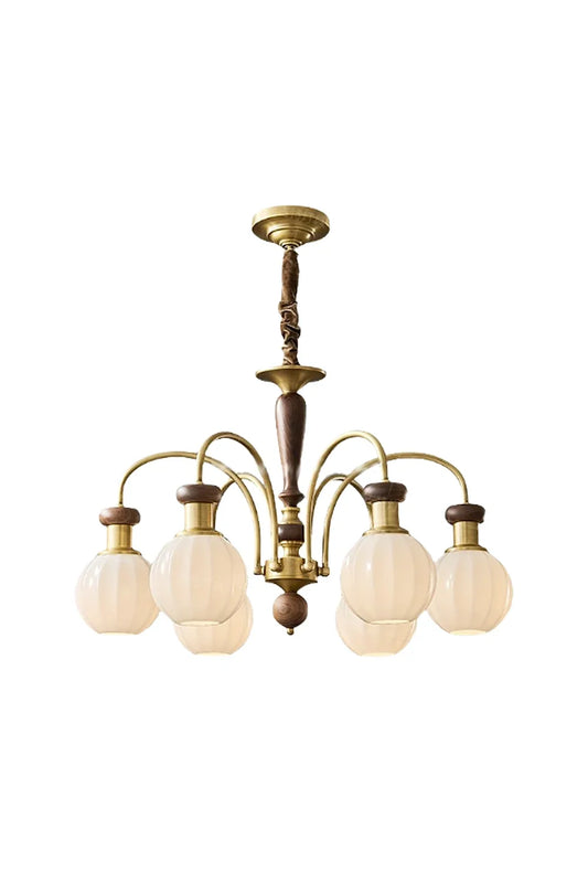 Brass Globe Walnut Chandelier | vexalamps