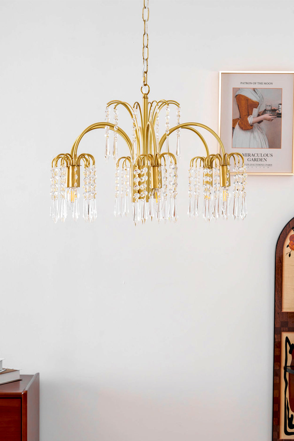 Brass Halo Arched-Arm Crystal Chandelier - view 10 | vexalamps