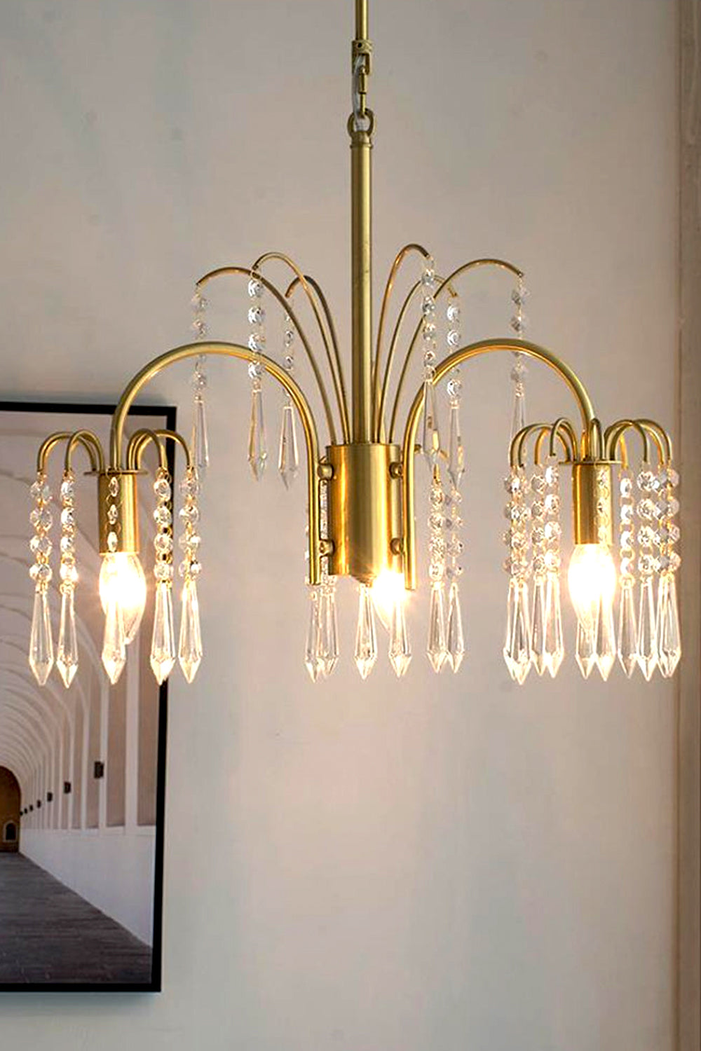 Brass Halo Arched-Arm Crystal Chandelier - view 7 | vexalamps