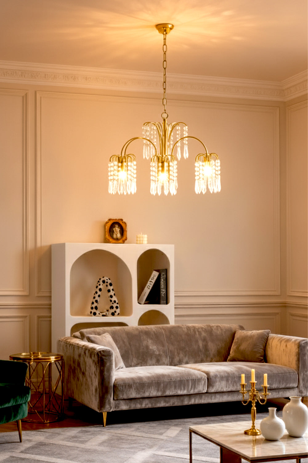 Brass Halo Arched-Arm Crystal Chandelier - view 3 | vexalamps