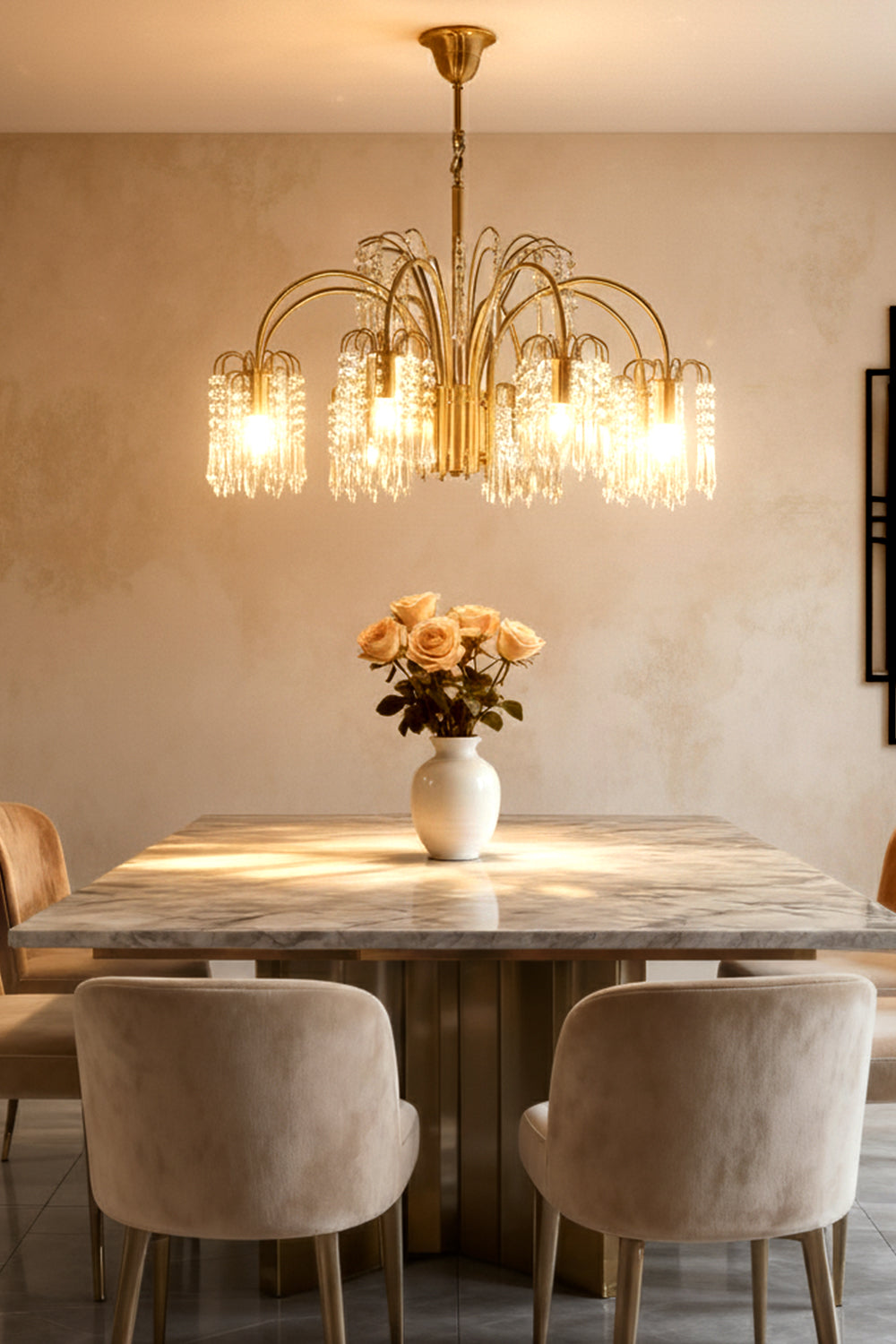 Brass Halo Arched-Arm Crystal Chandelier - view 2 | vexalamps