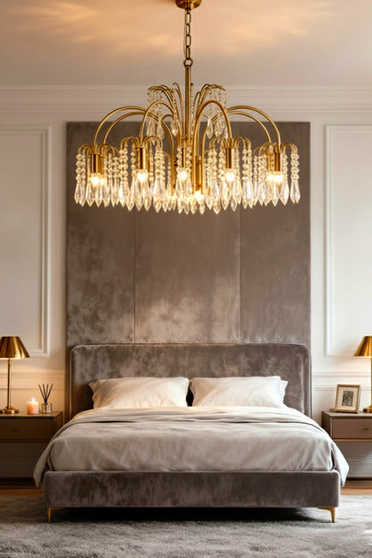 Brass Halo Arched-Arm Crystal Chandelier - view 6 | vexalamps