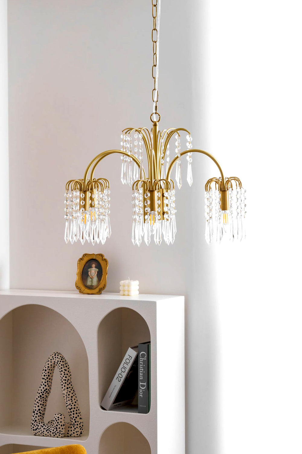Brass Halo Arched-Arm Crystal Chandelier - view 5 | vexalamps