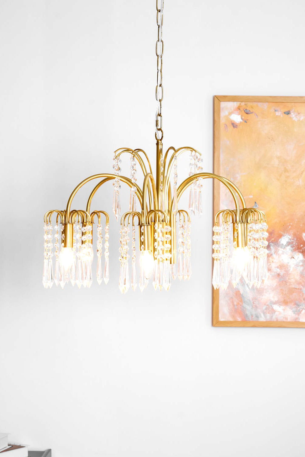 Brass Halo Arched-Arm Crystal Chandelier - view 8 | vexalamps