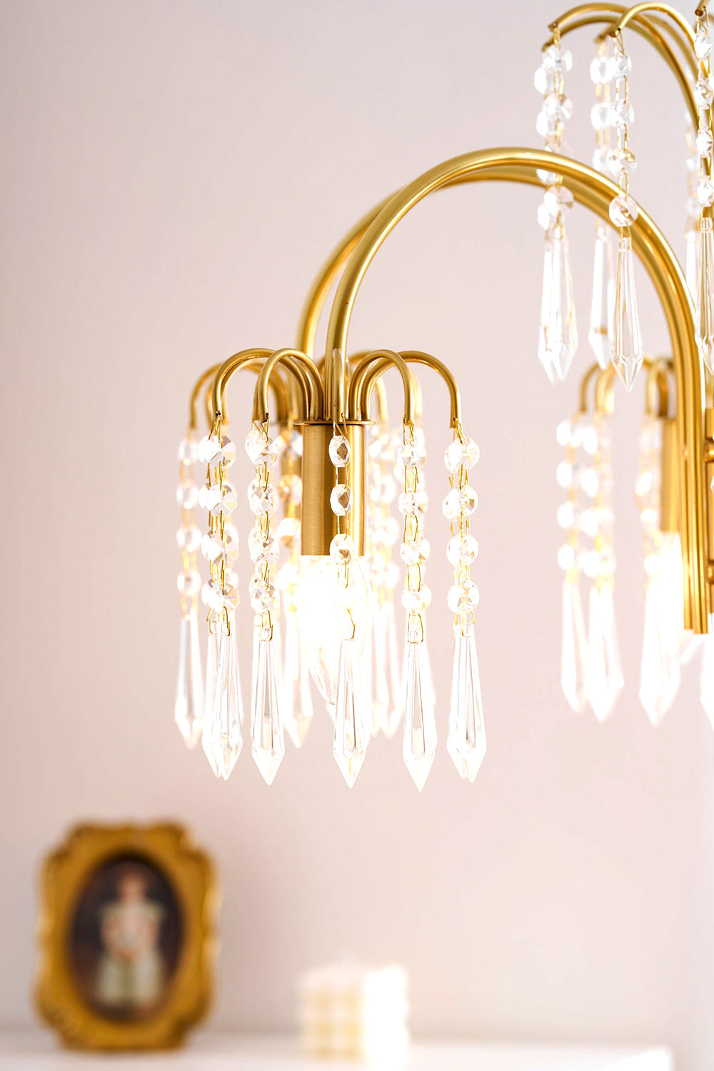 Brass Halo Arched-Arm Crystal Chandelier - view 14 | vexalamps