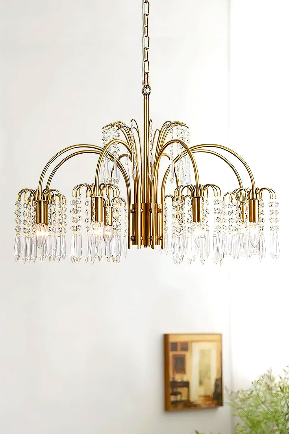Brass Halo Arched-Arm Crystal Chandelier - view 9 | vexalamps