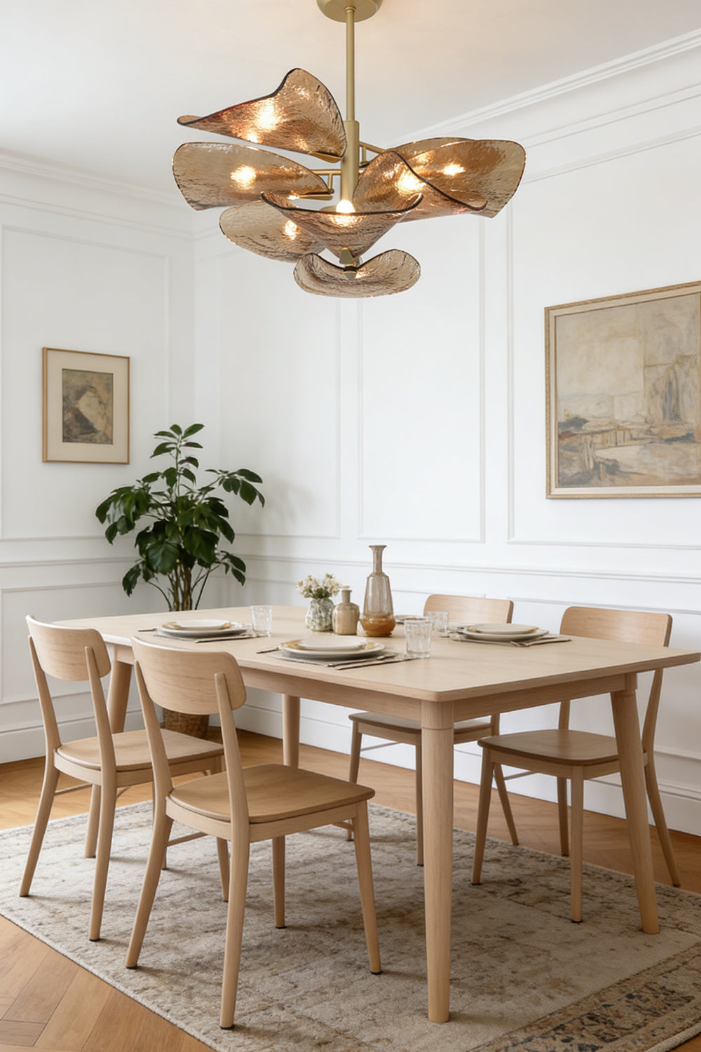 Cardiff Textured Wave Chandelier | Metal, Glass | Perspective view in a traditional dining room setting | vexa lamps