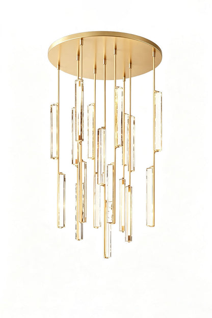 Cassian Cascading Crystal Ring Chandelier with K9 crystal prisms and brass-toned frame.