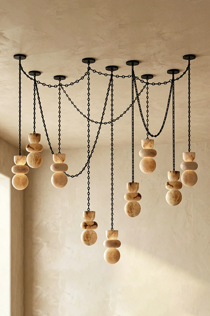 Celestial Alabaster Chandelier | Alabaster, Metal | Large multi-light spider arrangement in warm setting | vexa lamps
