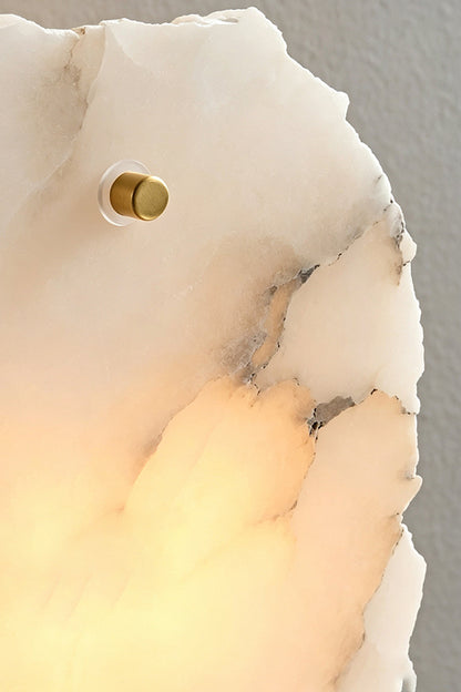 Corin Alabaster Wall Sconce showing natural alabaster texture and brass-finished metal detail.