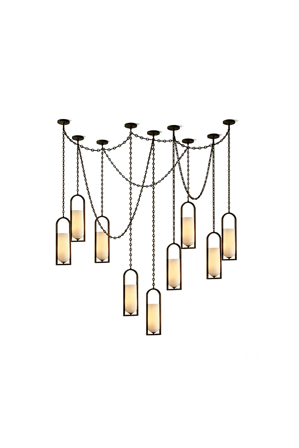 Cressida Alabaster Melange Chain Chandelier featuring elegant hanging lights and metallic links.