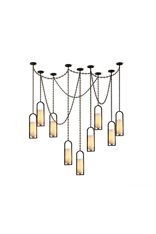 Cressida Alabaster Melange Chain Chandelier featuring elegant hanging lights and metallic links.