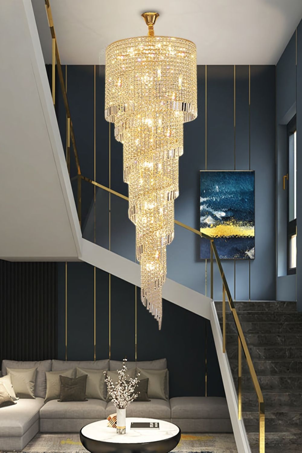 Crystal Spiral Double Volume Chandelier - vexalamps