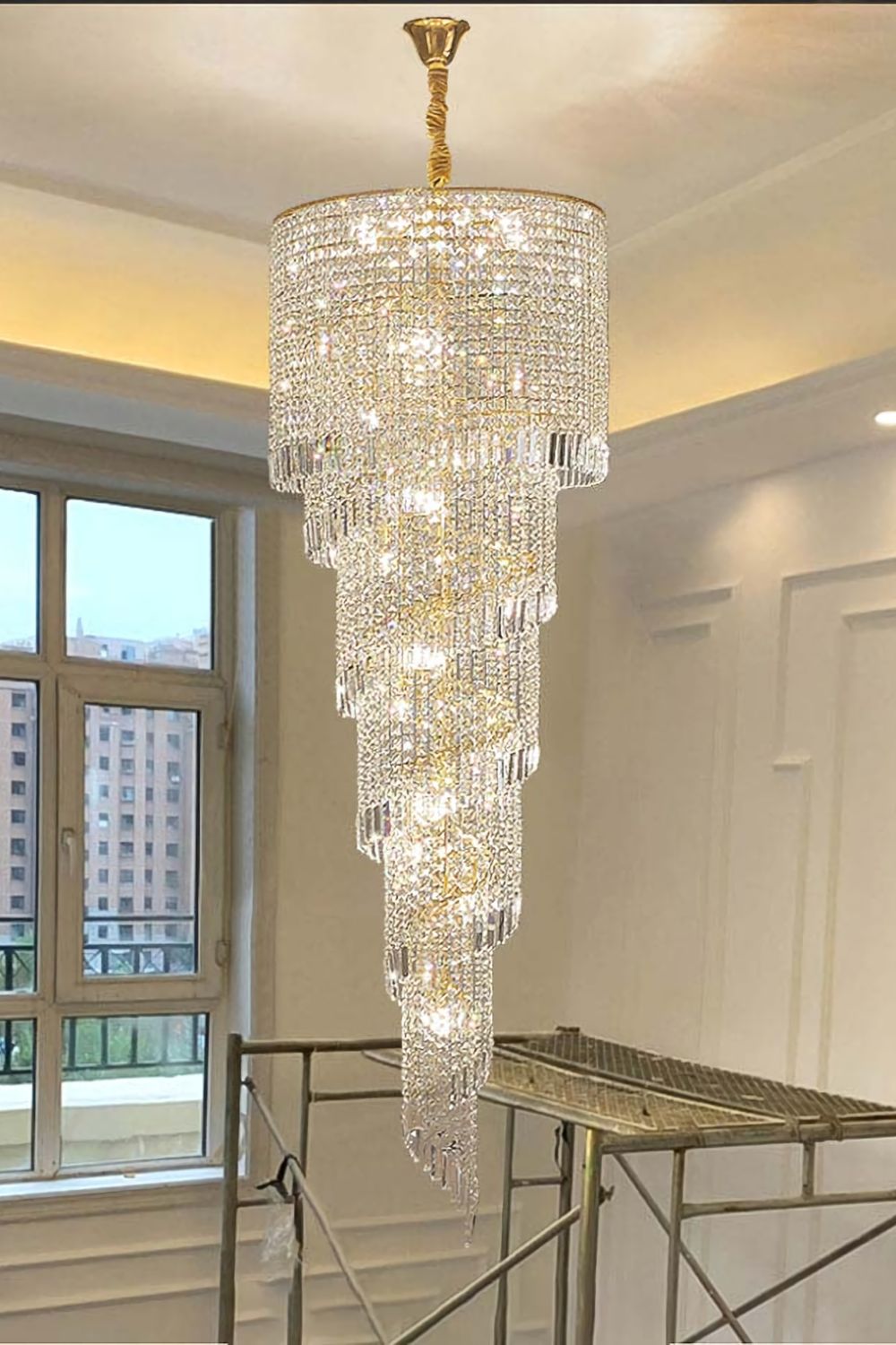 Crystal Spiral Double Volume Chandelier - vexalamps