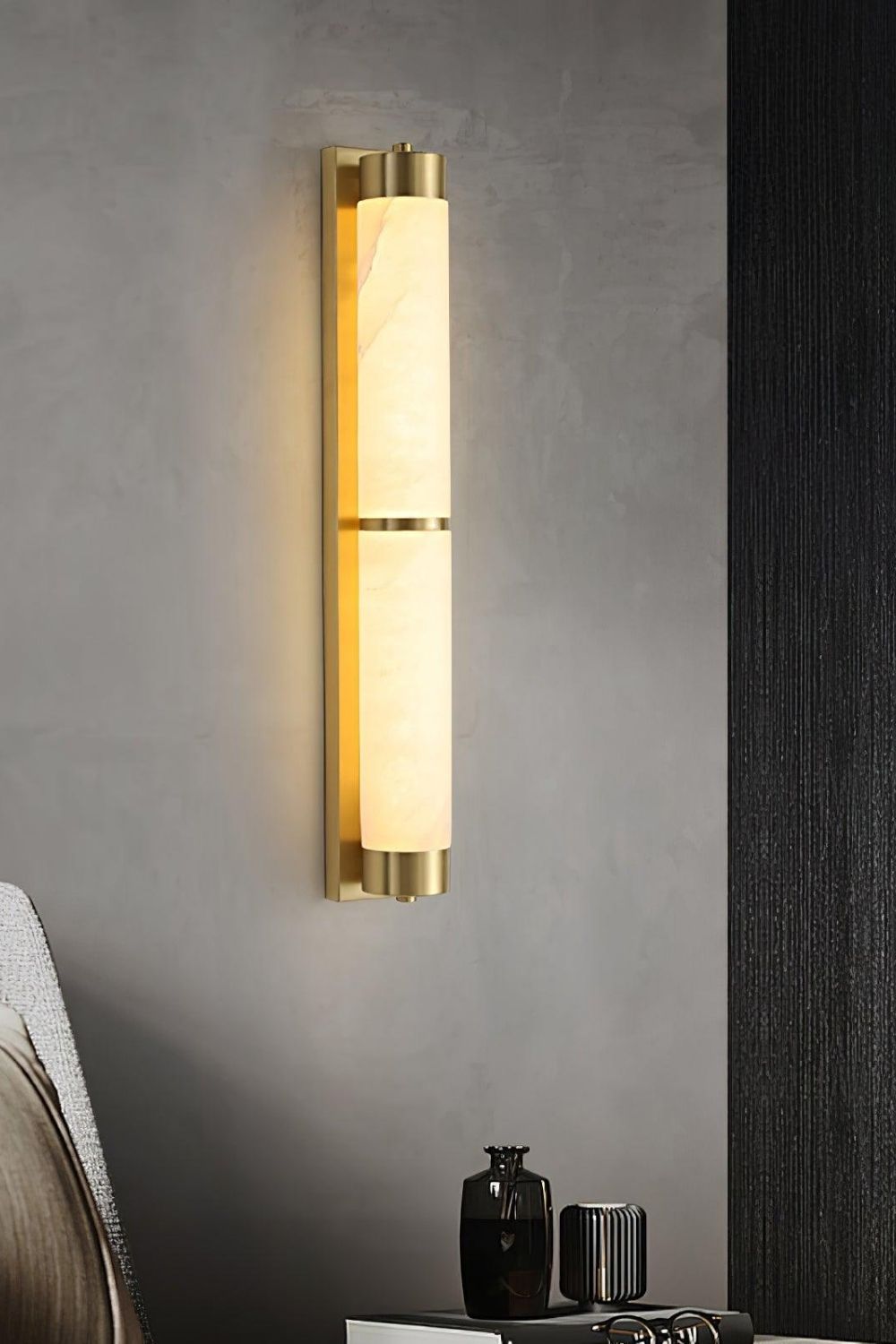 Cylindra Alabaster Brass Wall Light - view 9 | vexalamps