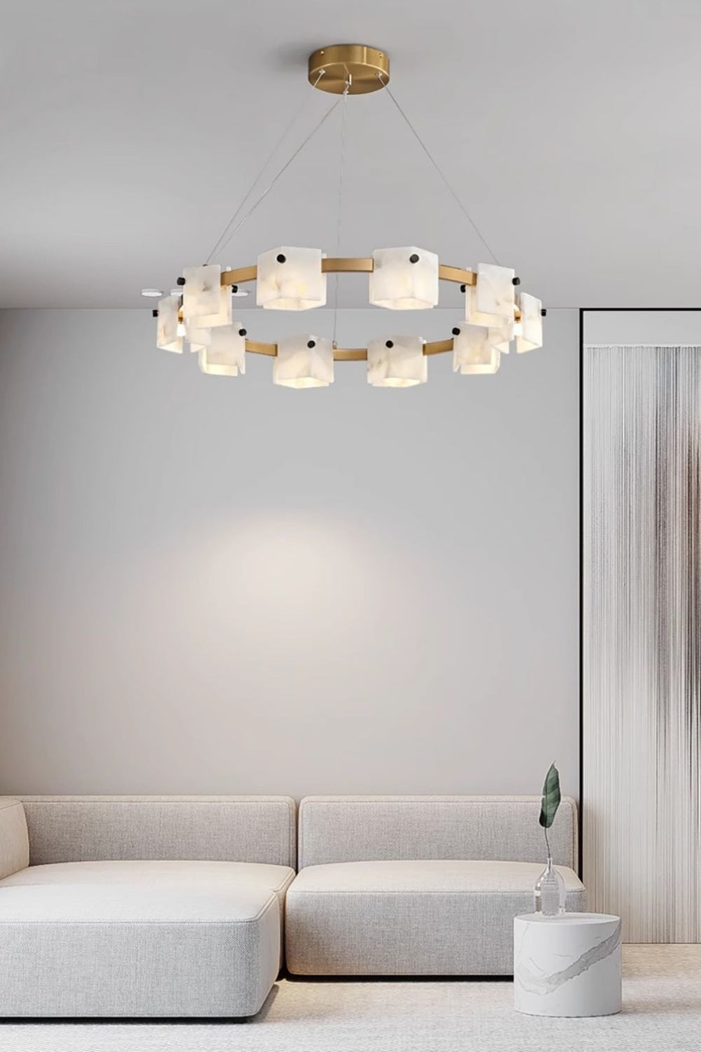 Diamond Shaped Alabaster Ring Chandelier - view 9 | vexalamps