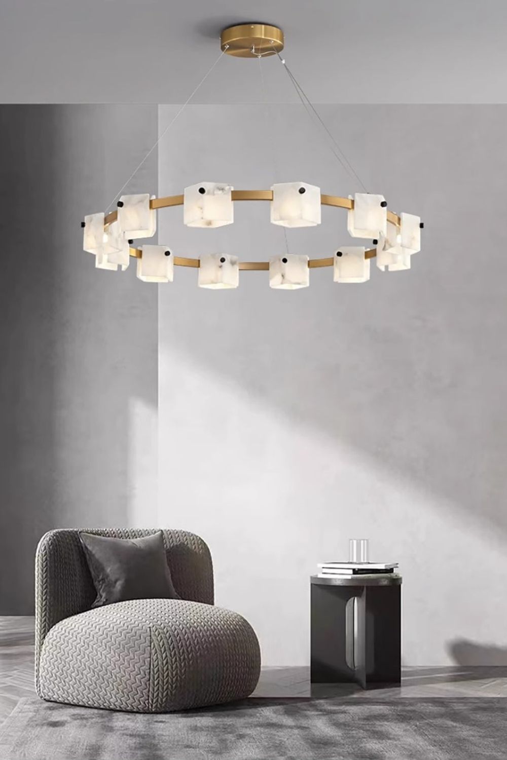 Diamond Shaped Alabaster Ring Chandelier - view 2 | vexalamps
