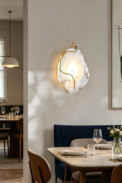Double layer Arboreal Alabaster Wall Lamp illuminating a stylish dining area with elegant decor.