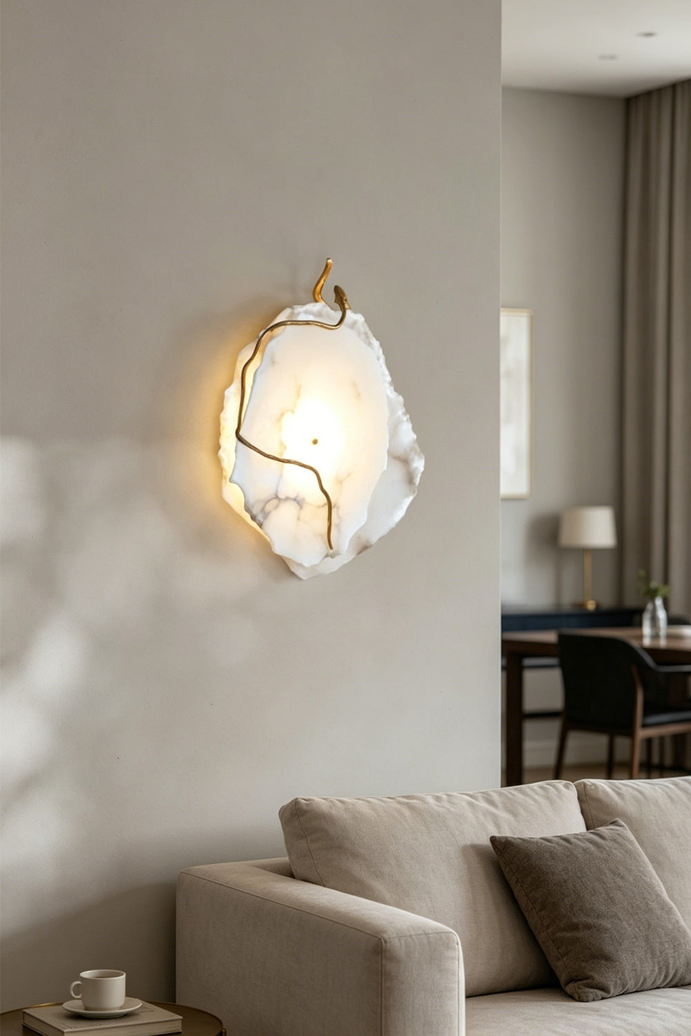 Double layer Arboreal Alabaster Wall Lamp showcasing unique design and natural textures on a modern interior wall.