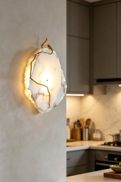 Double layer Arboreal Alabaster Wall Lamp illuminating a modern kitchen wall with stylish design.