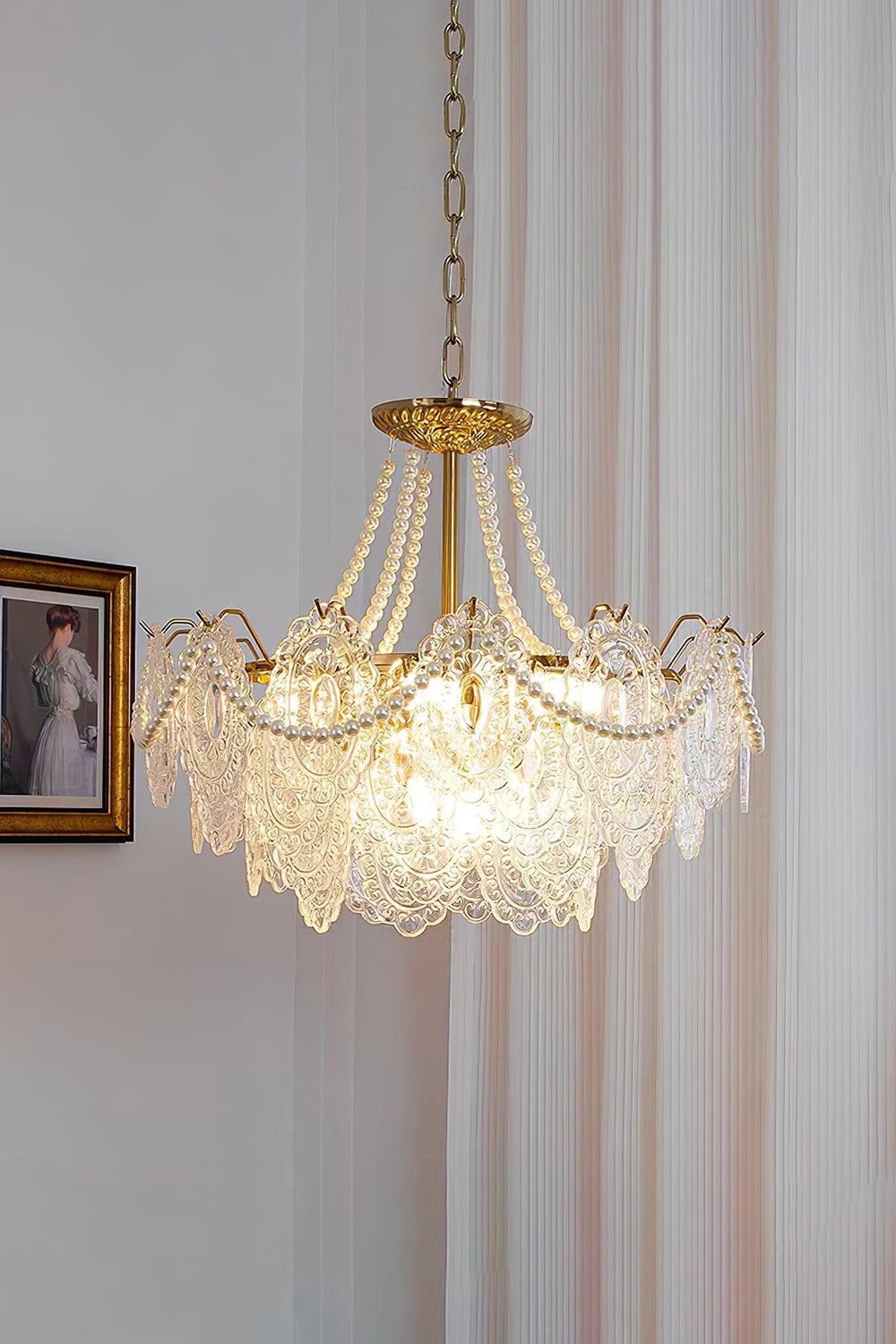 Embossed Pearls Glass Chandelier - vexalamps