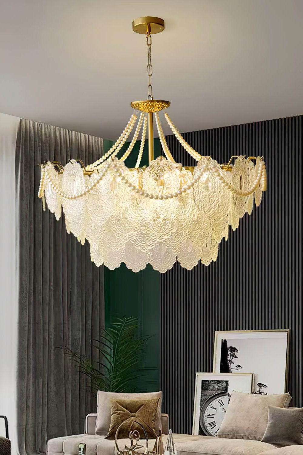 Embossed Pearls Glass Chandelier - vexalamps
