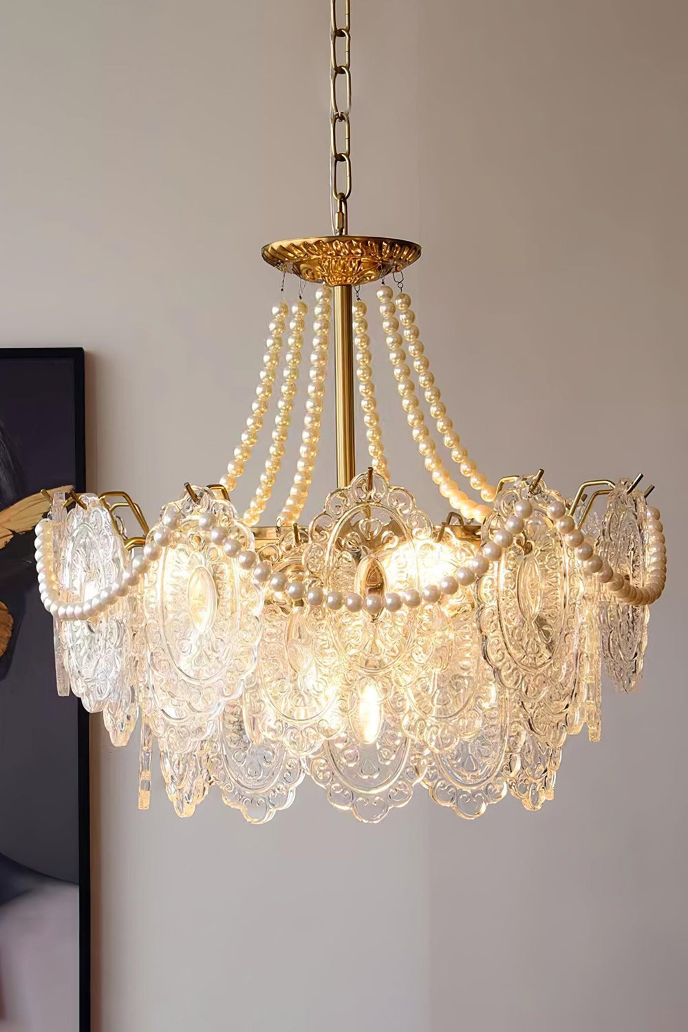 Embossed Pearls Glass Chandelier - vexalamps