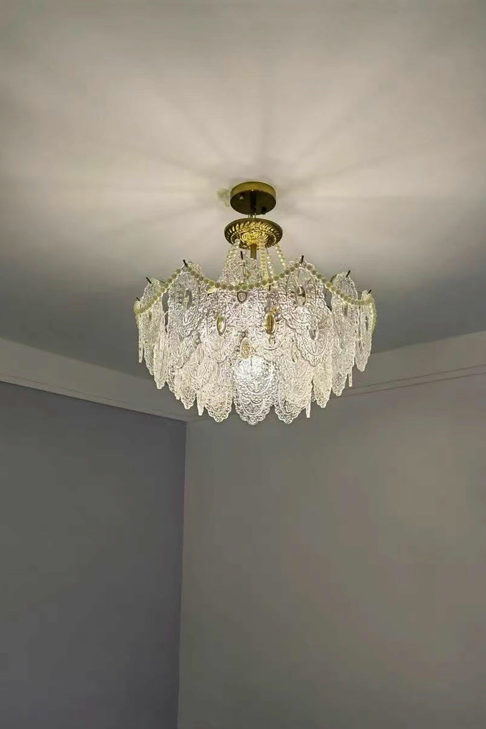 Embossed Pearls Glass Chandelier - vexalamps