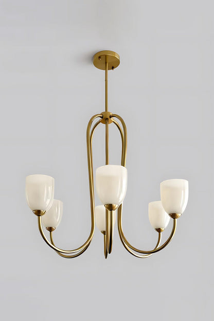 6-light Ethereal Floret Lacquer Chandelier with white glass shades | Metal, Glass | Isolated product shot on white background | vexa lamps