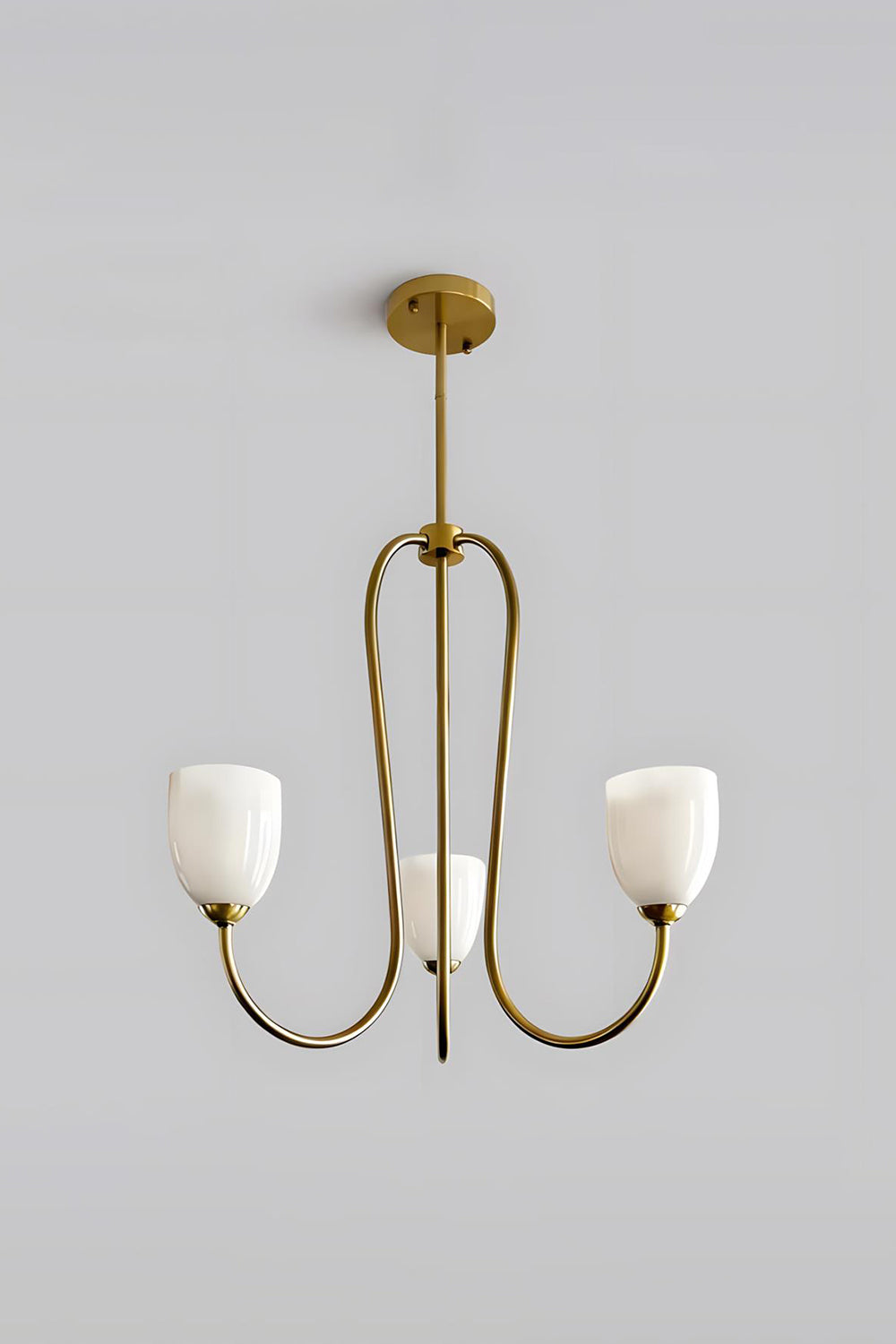 3-light Ethereal Floret Lacquer Chandelier with white glass shades | Metal, Glass | Isolated product shot on white background | vexa lamps