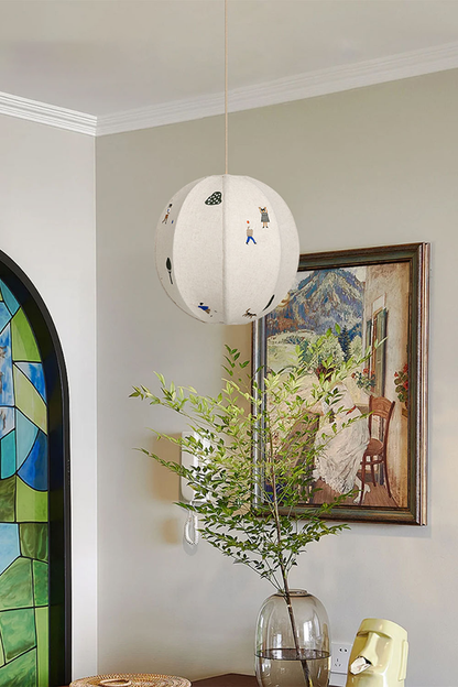 Fabric Embroidery Round Pendant Lamp - view 4 | vexalamps