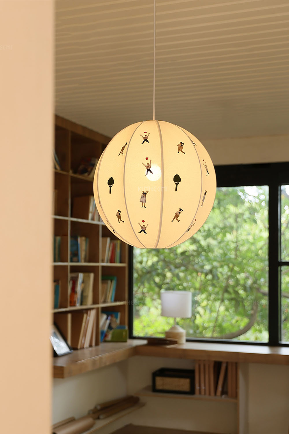 Fabric Embroidery Round Pendant Lamp - view 3 | vexalamps