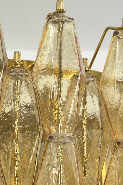 Detail shot of amber glass prism attachment | Metal, Glass | Close-up of the metal hook and textured glass | vexa lamps