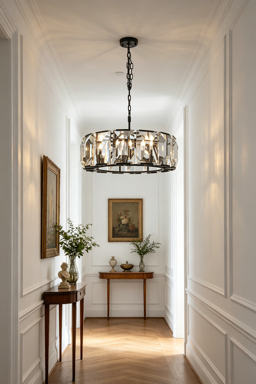 Faceted Crystal Halo Chandelier for Hallway | vexa lamps