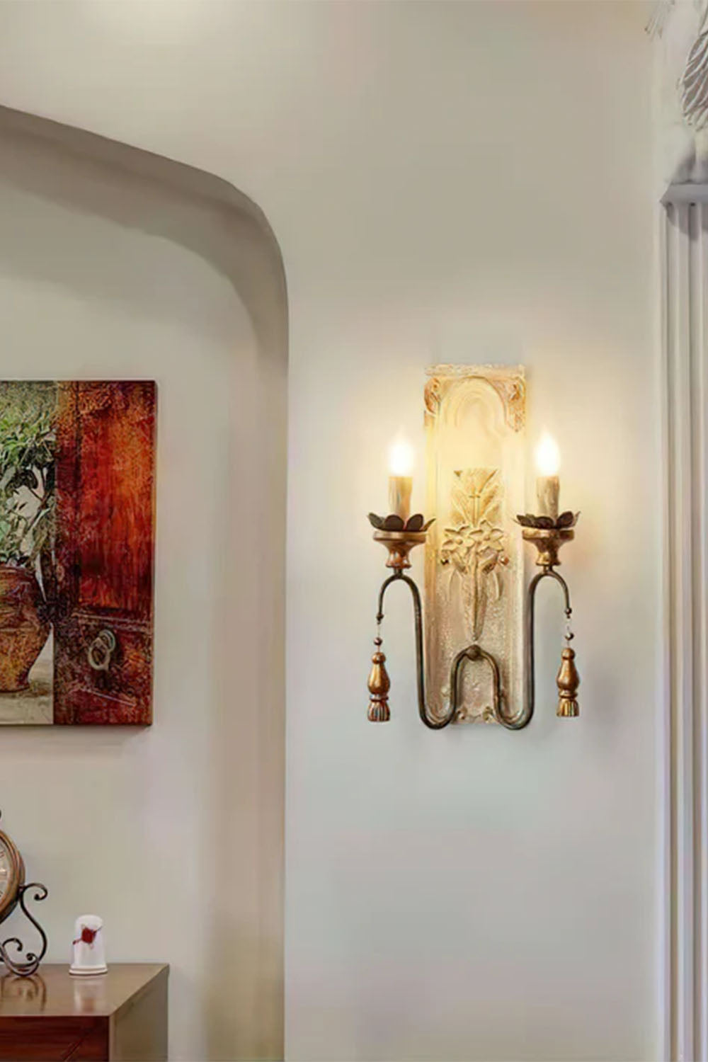 French Country Wooden Wall Lamp - view 4 | vexalamps