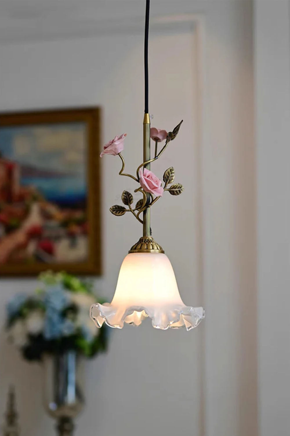 French Retro Glass Rose Chandelier - view 4 | vexalamps
