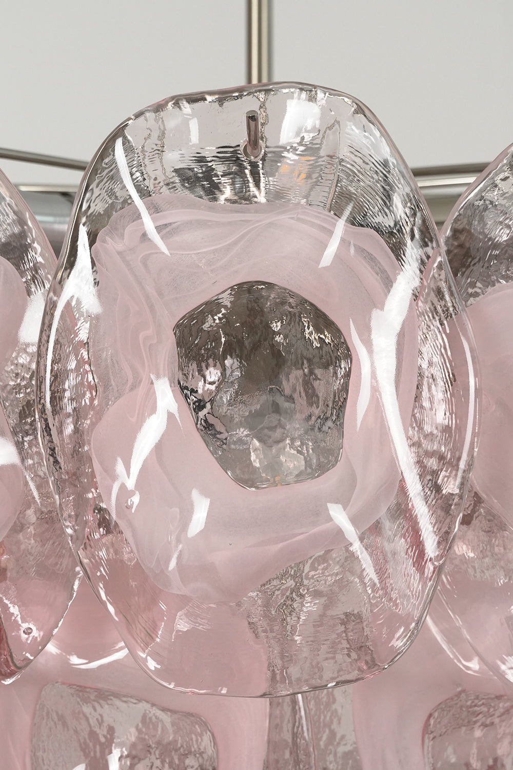 Close-up of unlit pink glass petals | Glass | Detail showing the textured frosted surface | vexa lamps