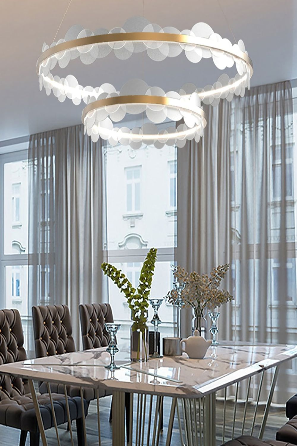 Gold and White Poetry Chandelier - vexalamps