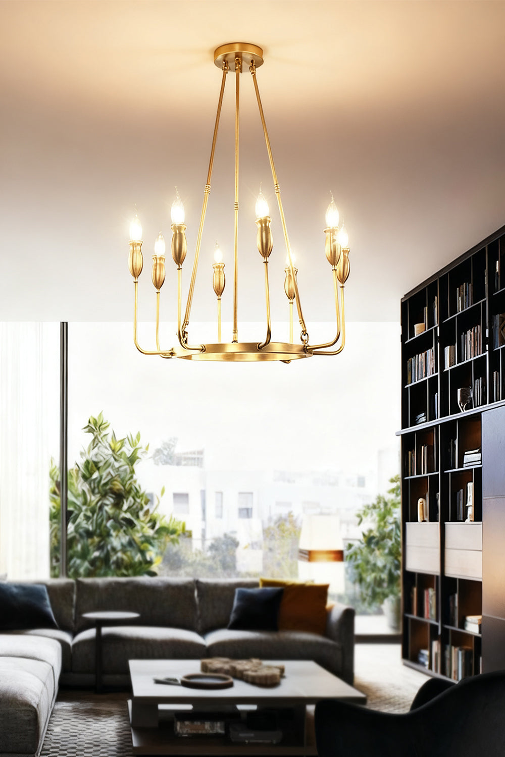 Golden Ring Candle-Arm Chandelier - view 3 | vexalamps