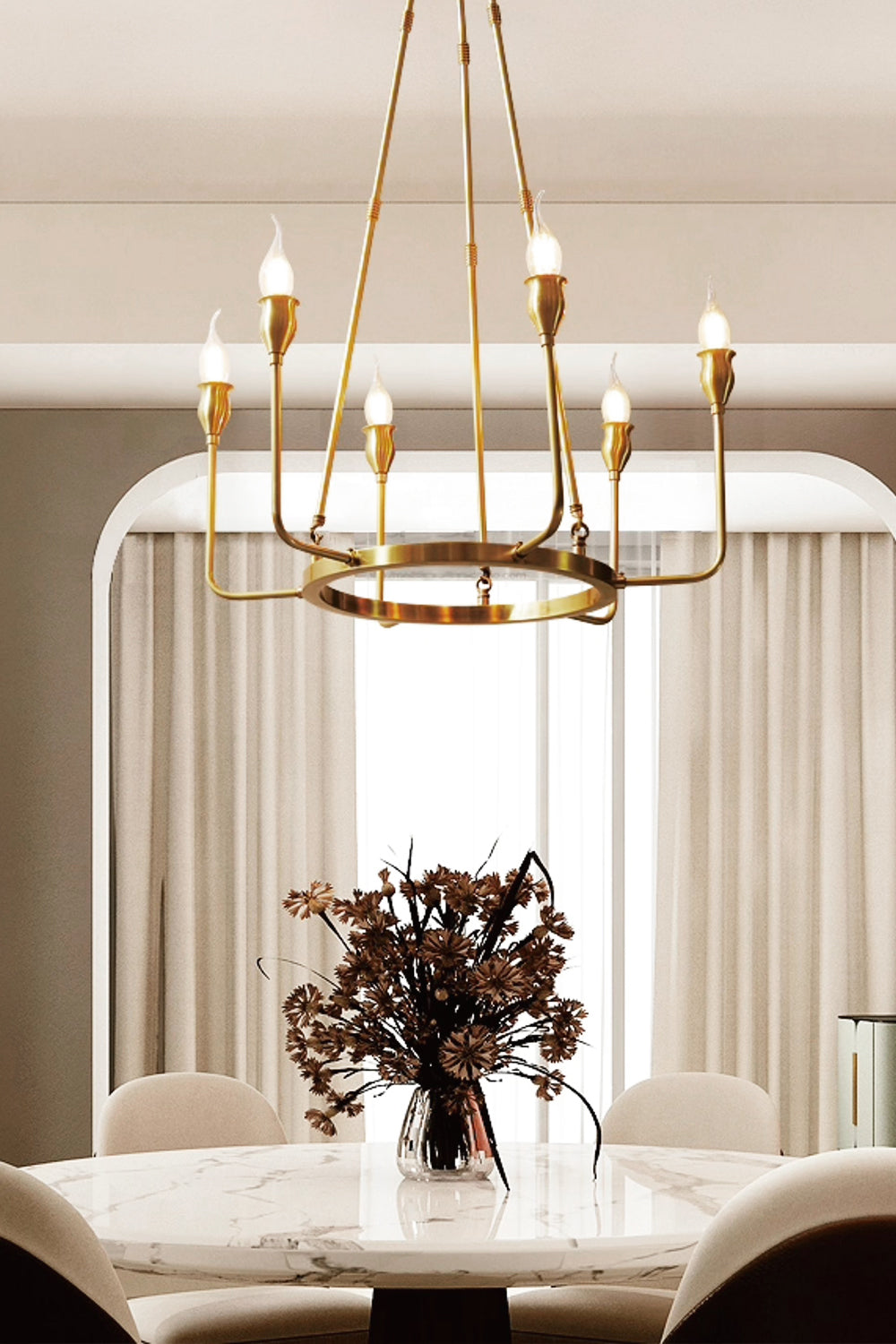 Golden Ring Candle-Arm Chandelier - view 6 | vexalamps