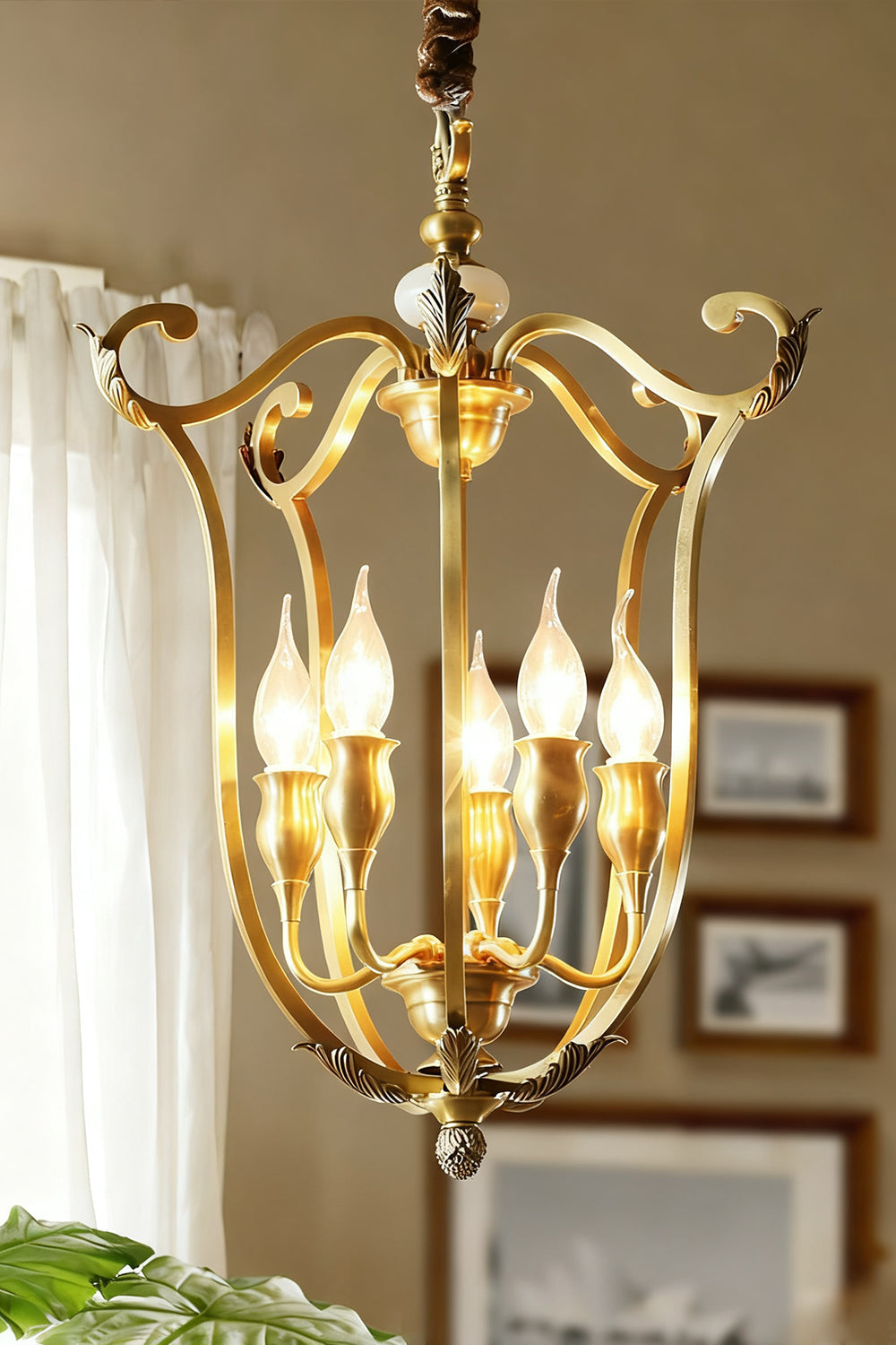 Golden Scroll-Lantern Chandelier - view 6 | vexalamps